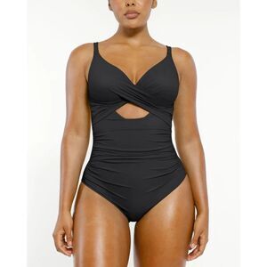🖤 Shapellx Ribbed Cutout-Front Shaping Swimsuit Black L NWT